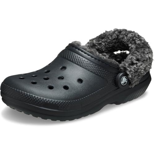 Crocs Unisex-Adult Classic Fleece Lined Clogs, Fuzzy Slippers for Women and Men, Black, 14 Women/12 Men at Amazon