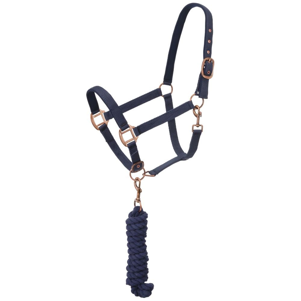 Tough 1 Neoprene padded Halter with Antique Hardware Lead Set, Blue/Navy