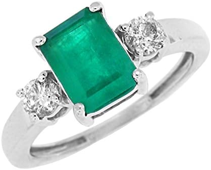 Emerald Cut Genuine Emerald and Diamond Ring,14Kt White Gold-5