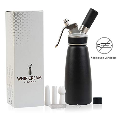 Xindinyi Professional Whipped Cream Dispenser 500 Milliliter Aluminum Cream Canister With 3 Nozzle, 1-Pint Homemade Whipped Cream Maker, Black (Cartridges Not Included)