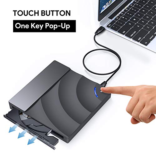 External CD DVD Drive,AUCEE USB 3.0 Type C Dual Port Slim Portable External CD DVD Rewriter Burner Writer, High Speed Data Transfer Touch Control External USB Optical Drives for Laptop/Macbook/Desktop