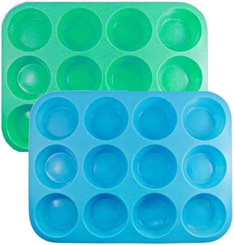 Premium Silicone Muffin and Cupcake Baking Mould, Microwave Safe 12 Cups Muffin & Cupcake Tins & Moulds, High Quality Non Stick/Dishwasher