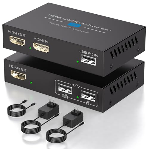 VEDINDUST HDMI KVM USB Extender 400FT 120M Extender RJ45 over Single Cat5e 6 7 Full HD 1080P60HZ Support EDID Cyclic Output for Mouse and Keyboard Remote Control