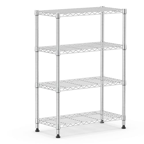 M MZG 454KG Storage Shelving Rack Multi-purpose 4 Tier Steel Wire Rack Organizer for Home Kitchen Office Chrome (34.8 x 60 x 136.5 cm (L x W x H)