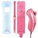 Wii Remote Plus,XW05 Nintendo Wii Controller and Nunchuck Built-in Motion Plus Vibration Motor With Silicone Case Wrist Strap For Wii And Wii U-Peach
