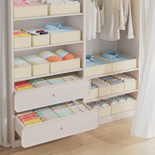 Homsorout 12 Pack Closet Organizer, Drawers, Foldable Fabric Storage Box, Underwear Organizer, Wardrobe Organizer for Clothes, Socks, Beige