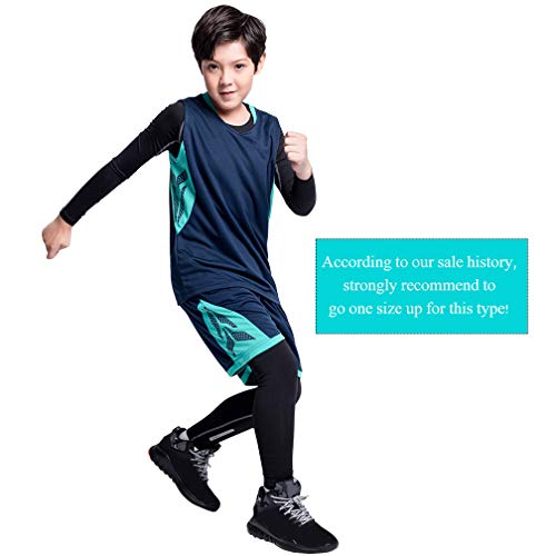 image for TERODACO Kids Basketball Jersey and Shorts Set W Long Sleeve Compressi