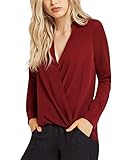 Dohia Women's Casual V Neck Chiffon Blouses Long Sleeves Loose Tops Wrap Front Surplice Shirt