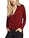 Dohia Women's Casual V Neck Chiffon Blouses Long Sleeves Loose Tops Wrap Front Surplice Shirt