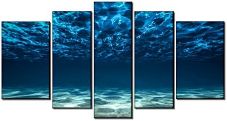 uLinked Art 5 Panel Huge Pictures Print On Canvas Blue Ocean Underwater Seascape Bottom View Beneath Surface Wall Painting Artwork Wooden Framed Ready To Hang By Size Of 40x60cmx2, 30x70cmx2, 30x80cm