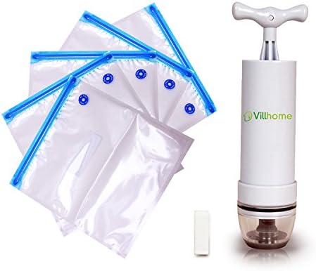 Food Vacuum Seal Bags Kit, Best Foodsaver Bags Kit, 5 BPA Free Reusable Food Vacuum Sealed Bags And 1 Hand Pump, Food Vacuum Seal Bags To Help Save Food Longer, Upgraded Foodsaver Bags For 2018