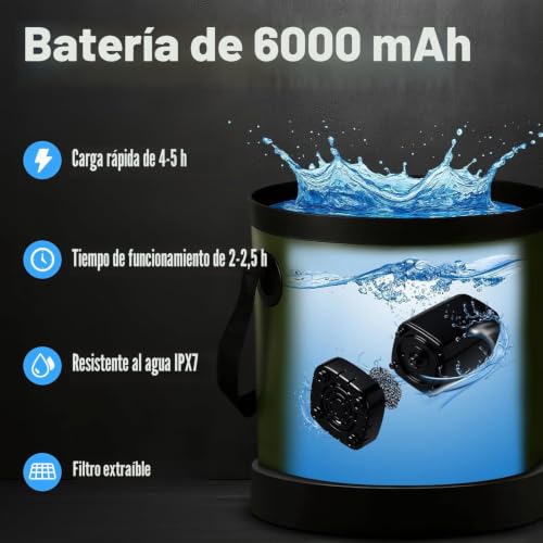 Goody King Portable Camping Shower with Pump Battery 6000 mAh – Water Shower Kit with Folding Bucket 20L, Head 3 Modes, Hose 2 m, IPX7, USB-C Charging – Shower Camper Van Outdoor Dog Garden