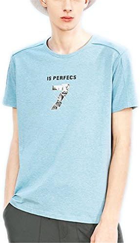 New Casual Printed Short Sleeve Fashion Quality Male Tees Sky Blue XL