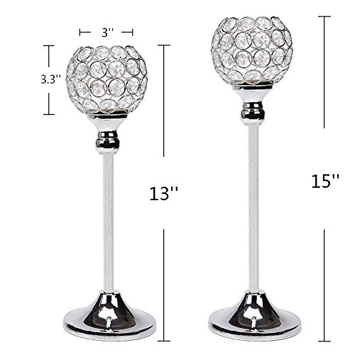 image for Manvi Crystal Candle Holders Centerpieces, Silver Candlesticks Holders
