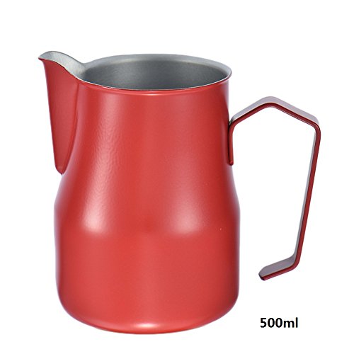 Emousport Wholesale Coffee Pitcher Stainless Steel Milk Frothing Pitcher Jug Espresso For Coffee Moka Cappuccino Latte Drink Barista Craft (red, 500ml)
