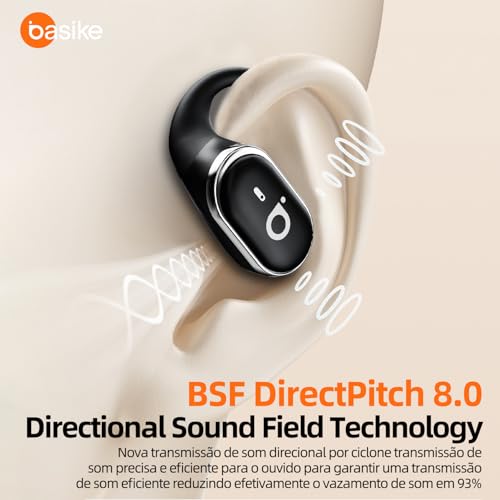 Fone De Ouvido Bluetooth Esportes, Basike T6, IPX5/OWS Fone de Ouvido Estéreo Hi-Fi, Suporta Chamadas de Voz, 60 Horas em Standby Para Corrida e Exercícios ao Ar Livre (Preto)