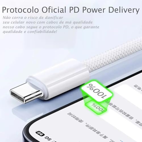 Cabo com 2 Metros Turbo USB-C Tipo-C 60w Trançado De Nylon Compativel com Iphone 15,16,17 Pro/Max IOS/Android Premium Reforçado