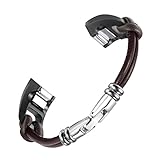 For Fitbit Alta and Alta HR Bands, bayite Leather Bands Metal Clasp Leather Cord Wristband Brown Large 6.7