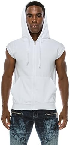 Angel Cola Men's Sleeveless Hoodie Zip Up Vest PT601 White L