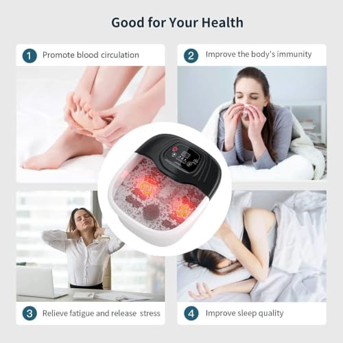 Foot Spa Bath Massager with Heat, Epsom Salts, Bubbles, Vibration and Red Light, Tub for Stress Relief, Foot Soaker, Birthday Gifts for Mom Dad Women