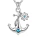 GDDX Anchor Pandent Necklace Sterling Silver Blue Ocean Heart With Rudder Ship Rope Polished Nautical Necklaces Jewelry Gift for Women 18''