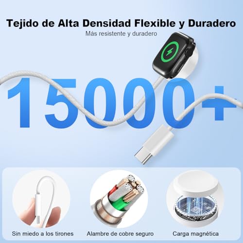 PUROVERO Cargador para Apple Watch 1M, Cable Tipo-C de de Carga Rápida Trenzado y Magnética, Cargador Original Compatible con Todos Los Modelos de iWatch