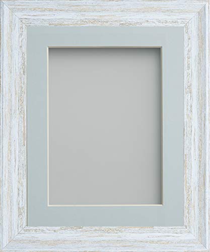 Frame Company Lynton Rustic White Photo Frame with Light Blue Mount, 8x6 for 5x3 inch, fitted with perspex — image 1