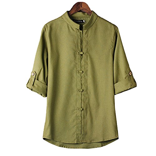 FangNer Men's Chinese Wind Cotton Linen Collar Buckle Seven Sleeves Retro Tang Suit T-Shirts