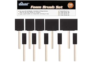 EHOMEA2Z Foam Paint Brushes Set - Versatile Sponge Brush Kit With Sturdy Wooden Handles - Ideal for Painting, Retouching and Crafts, Assorted Sizes (10)