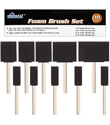 Lot De 6 Pinceaux En Mousse Et Éponge - Manche En Bois, 4 Tailles, Pour Peinture Détails Et Grandes Surfaces