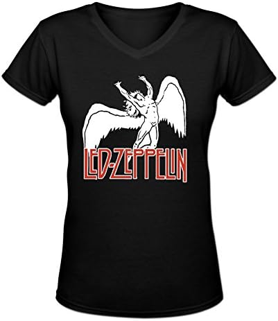 Women's Led Zeppelin Swan Song Vintage Rock Concert Slim Fit V-neck T-shirt By Eurpeck M Black