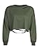 Choies Women Army Green Long Sleeve Ripped Cropped Sweatshirt Loose Pullover Crop Top