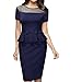 HiQueen Women’s Scoop Neck Short Sleeve Bowknot Wear to Work Slim Business Formal Dress Navy L