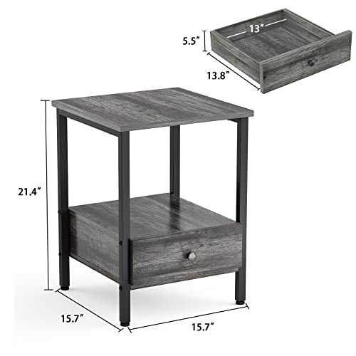 Ecoprsio Nightstand Set of 2, Industrial Bedside Table with Drawer and