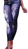 Happy Women Girl Ripped Faux Jeans Legging Jegging Tights Pants