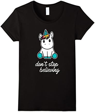 Womens Unicorn T-Shirt Don't Stop Believing T-Shirt Small Black