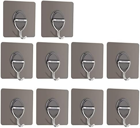 KRING Adhesive Wall Hook 11 lb/5Kg(Max) No Nails No Glue Eco-Friendly Waterproof Oilproof Washable Reusable for Kitchen,Bathroom,Bedroom Transparent/Black Wall Hook (Black, 10)