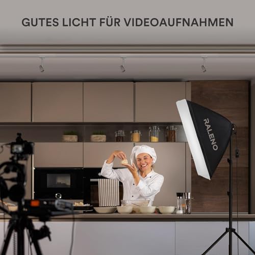 RALENO Studio Softbox Lighting Kit Photography, 2 x 50 x 50 cm Continuous Lighting Equipment with 50W LED Bulb, Universal Tripod Mount, Fabric Bag for Photo Studio Equipment