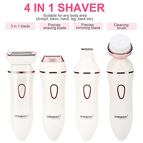 Sminiker Professional Womens Electric Razor 4 in 1 Ladies Electric Shaver Cordless Rechargeable Wet/ Dry Electric Razor for Women Waterproof Body Hair Bikini Trimmer + Manicure Set (White)