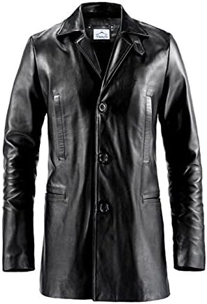 VearFit Max Payne Mark Wahlberg Regular Big &amp; Tall Size Formal Genuine Leather Trench Coat For Men, Custom, Black