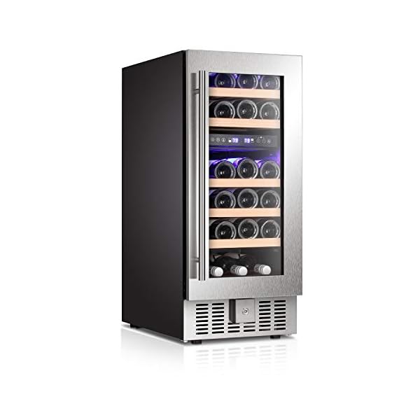 Bossin-Wine-Cooler-Refrigerator-Fridge-28-Bottles-Dual-Zone-Wine-Cellar-Built-in-Freestanding-Wine-Chiller-with-Stainless-Steel-Digital-Memory-Temperature-ControlWood-ShelvesSilverCompressor