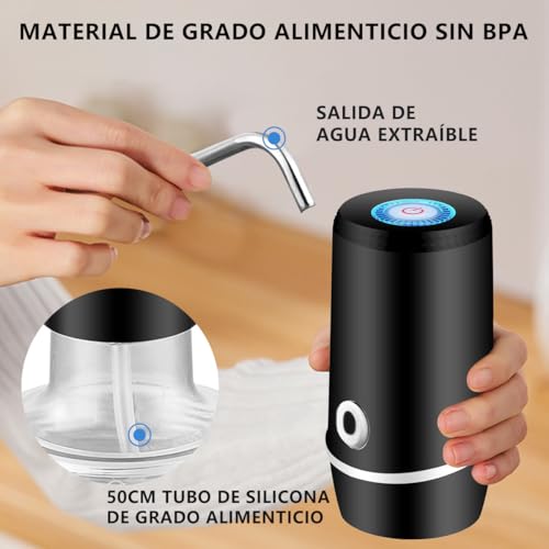 MXHIGO Dispensador de Agua Garrafon Portátil con Luz LED, Bomba de Agua de Inalámbrica Recargable, Despachador de Agua Automático Rápido para Botellas de Galón de 4.5L a 20L para el Hogar, la Oficina