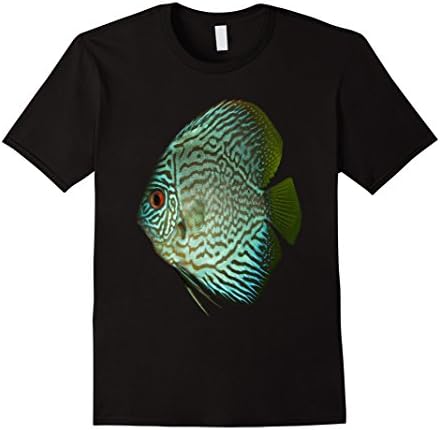 Mens Aquarium T-shirt Blue Discus Tropical Fish 2XL Black