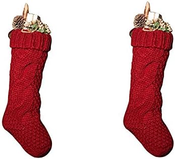 Kunyida Pack 2,14" Unique Burgundy Knit Christmas Stockings