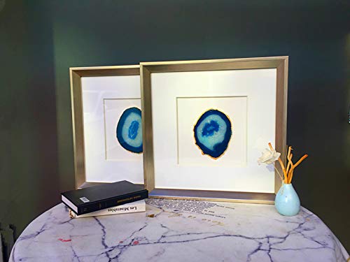 JIC Gem Natural Sliced Dyed Agate Coaster Blue with Rubber Bumper Set of 4 Polished Beverage Coasters Home Decoration 3-3.5"