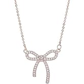 DATOA Sparkly Silver Small Bow Pendant Necklace for Women Dainty Rhinestone Necklace Trendy Party Wedding Jewelry