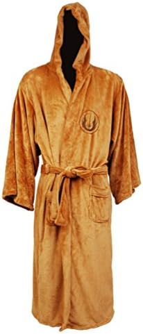 Huazhe Mens Black Pajamas Jedi Knight Coral Fleece Embroidered Bath Robe Cosplay Costume (L, Brown)