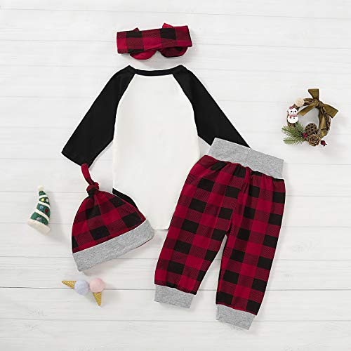 Tabpole Baby Mijn 1e Kerst Kleding Set Romper Plaid Broek Hoofdband Hoed 4 stks Xmas Outfits - Image 4