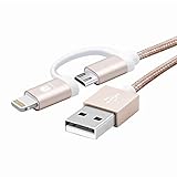 [Apple MFi Certified] 2 in 1 Dual Lightning USB Cable 3ft 1 M, HUNDA Nylon Braided USB Connector for Any Android and Apple Devices such as iPhone, iPad , Samsung, HTC, Nexus, Sony and more (PINK)