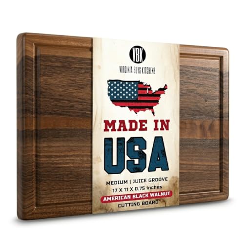 Virginia Boys Kitchens Walnut Wood Chopping Board - 43 x 28 cm Large Rectangular American Hardwood Cutting and Carving Countertop Block with Juice Drip Groove